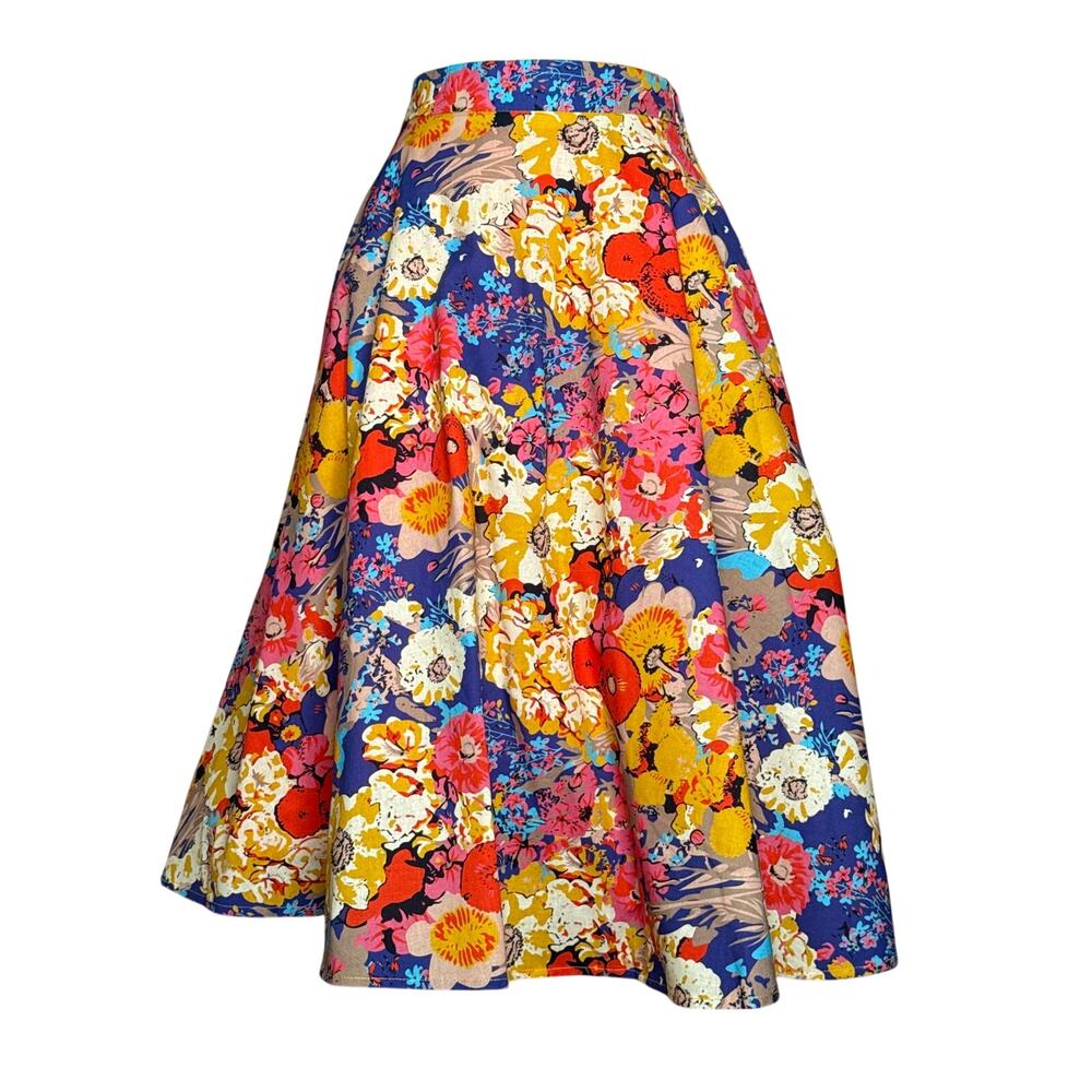 Tulip B Unique Vintage Orange Blue Floral A-Line Swing Skirt S NWT